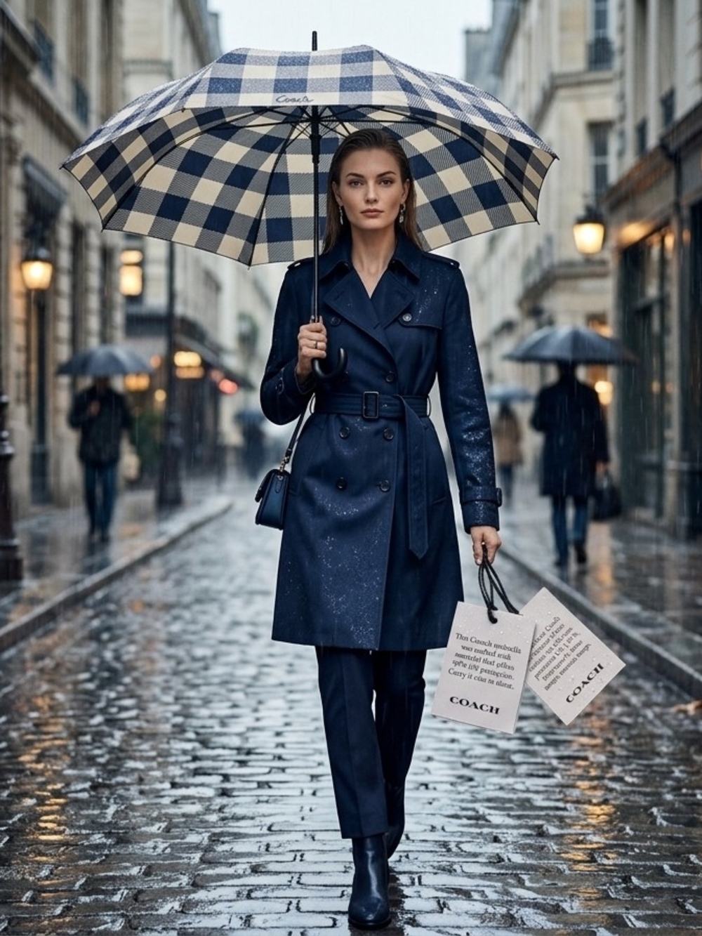 Coach Navy, Black, White Plaid Umbrella